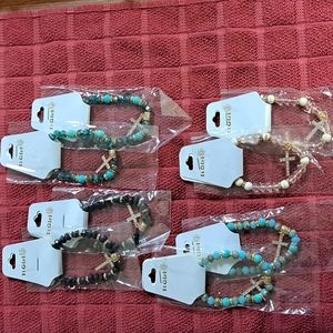 (Bundle of 8) IT GIRL Beaded with Cross Stretch Bracelets